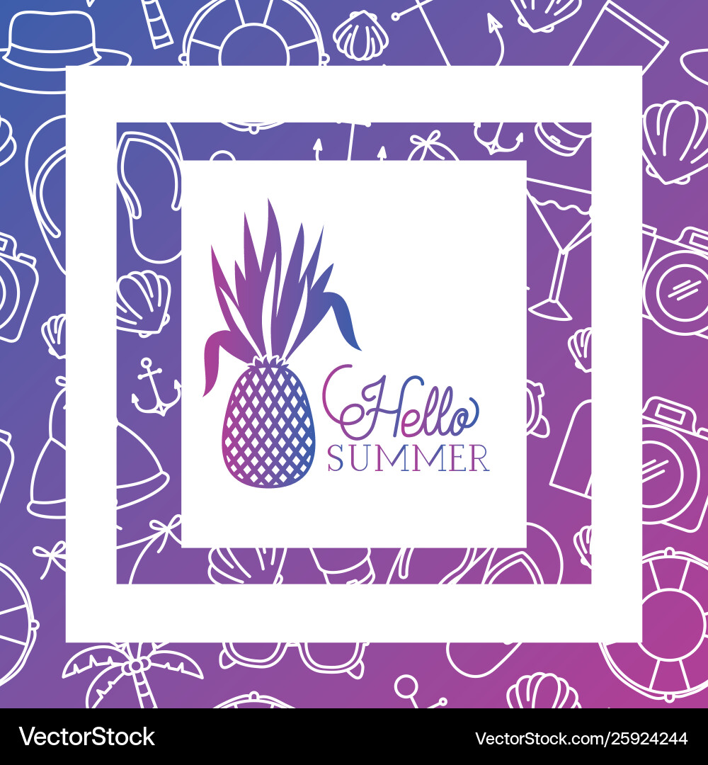 Hello summer label with colorful image Vector Image