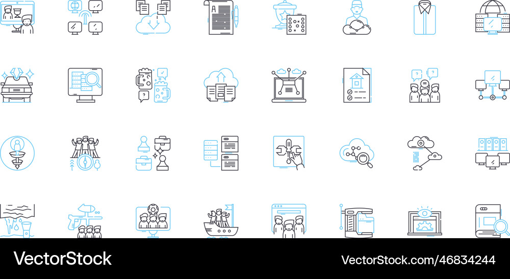 Knowledge management linear icons set retrieval Vector Image