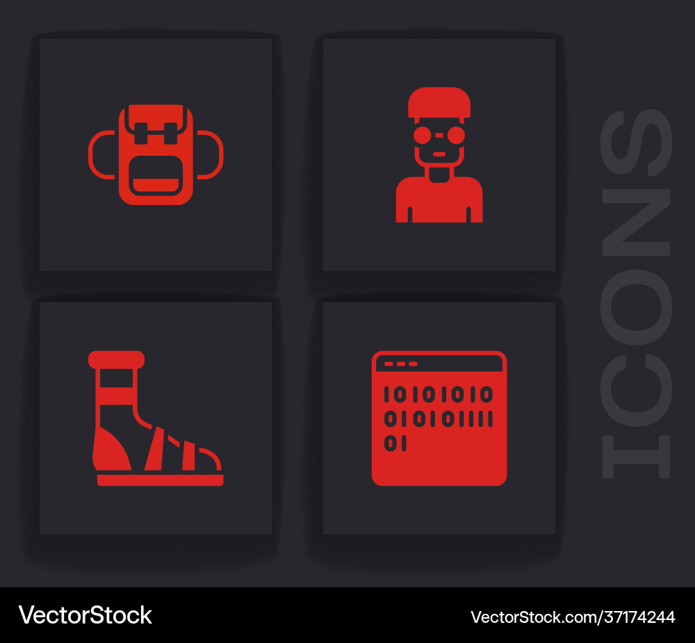 Set binary code school backpack nerd geek Set binary code school backpack nerd geek vector image