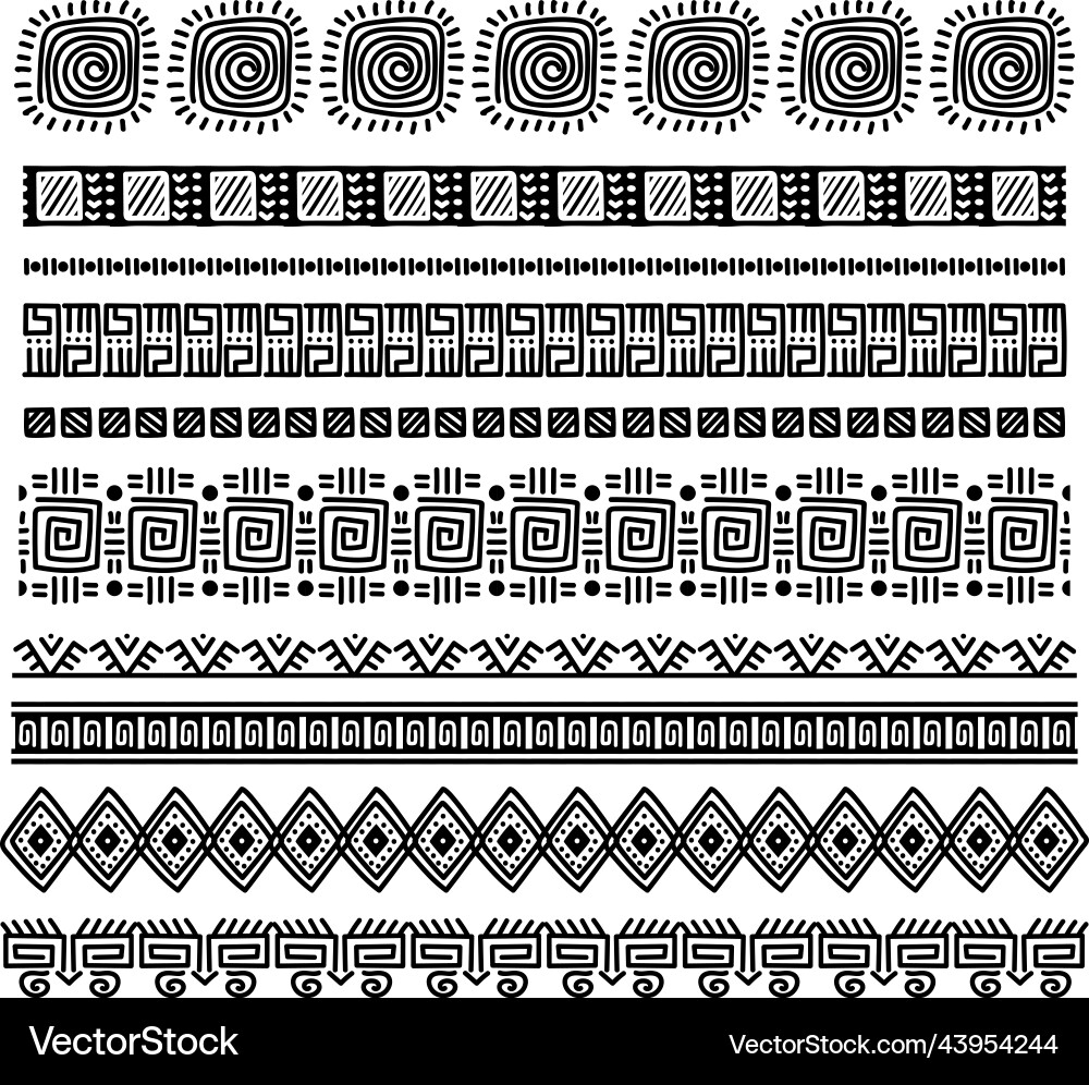 Tribal african seamless brushes hand drawn Tribal african seamless brushes hand drawn vector image