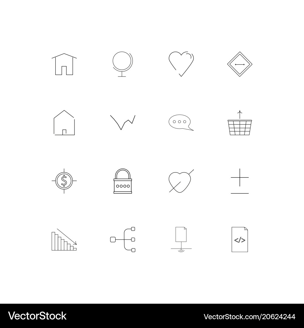 Web und Text einfache lineare Symbole gesetzt umrissen Vektorbild