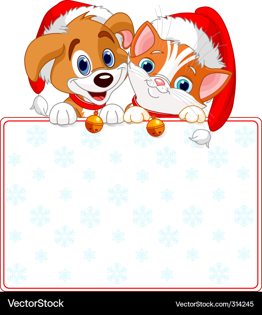 Cute Christmas Animals Sign Vector Image