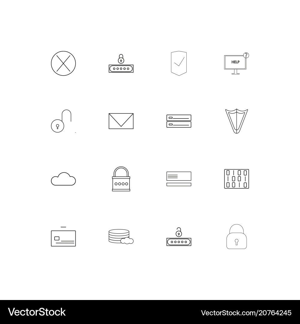 Cyber security linear thin icons set outlined Vector Image