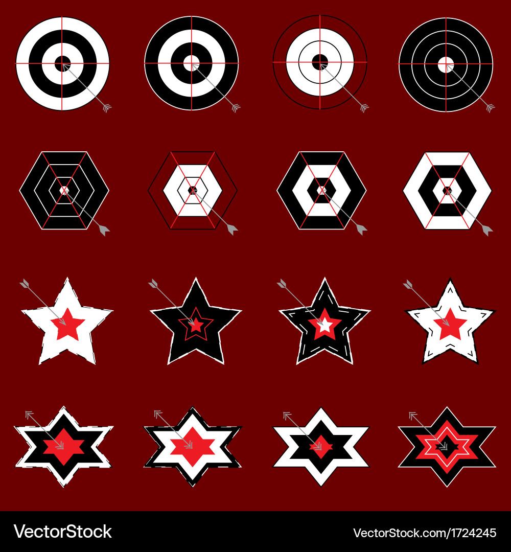 Design target and arrow icons on red background Vector Image