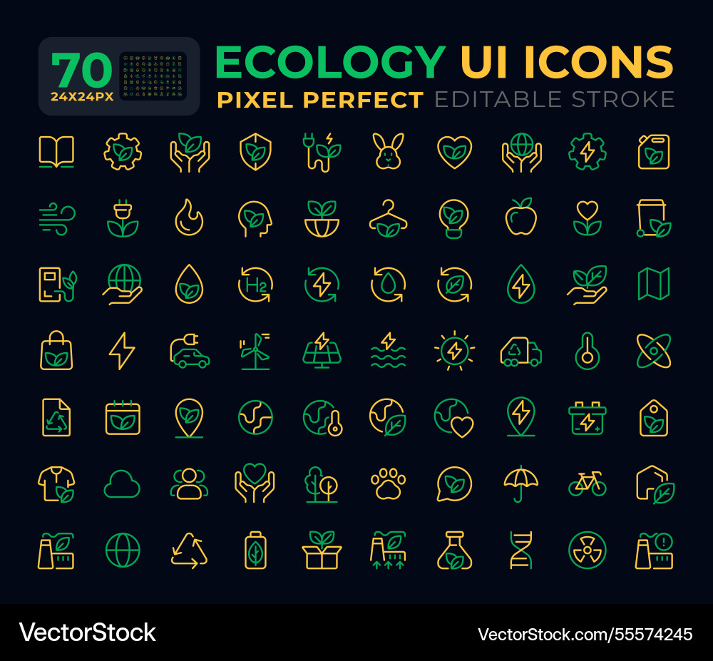 Ecology dark color line ui icons set Ecology dark color line ui icons set vector image