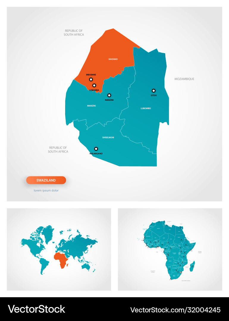 Editable template map swaziland with marks vector image