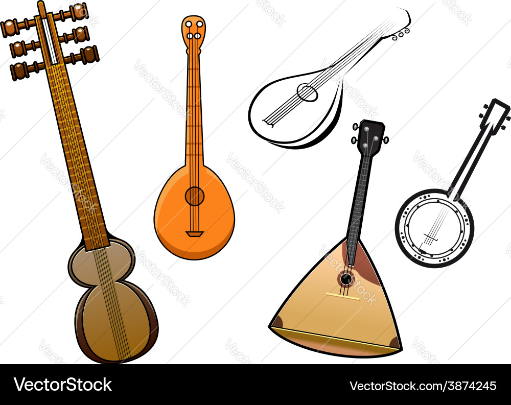 Folk stringed musical instruments design elements Vector Image