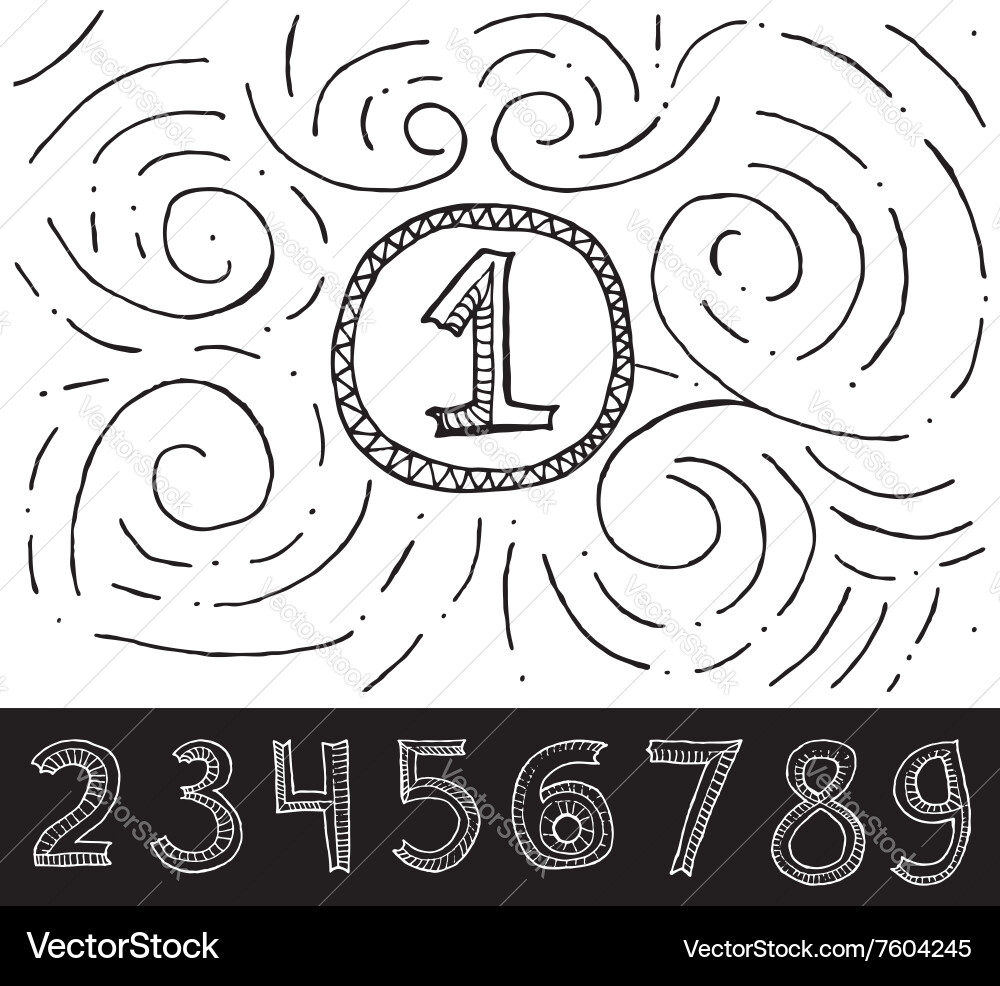 Hand drawn numbers with swirl pattern vector image
