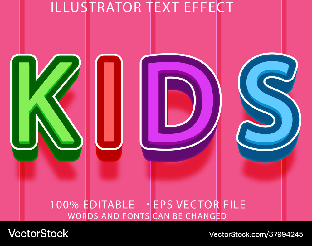 Kids 3d -editable text effect Royalty Free Vector Image