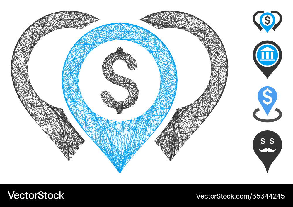 Linear dollar map pointers mesh Linear dollar map pointers mesh Vector Image
