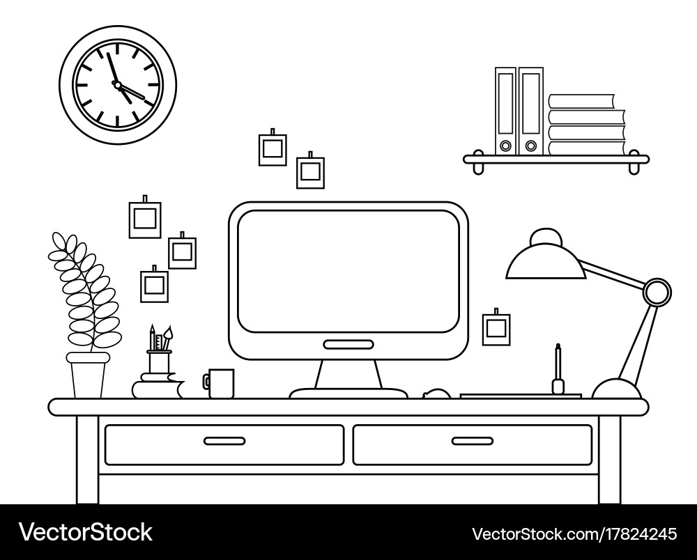 Modern Desk with Computer vector image