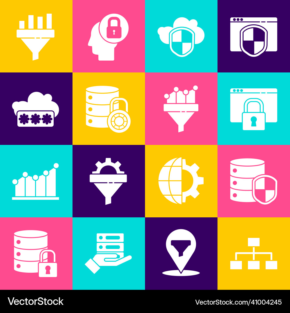 Set hierarchy organogram chart server with shield Set hierarchy organogram chart server with shield vector image
