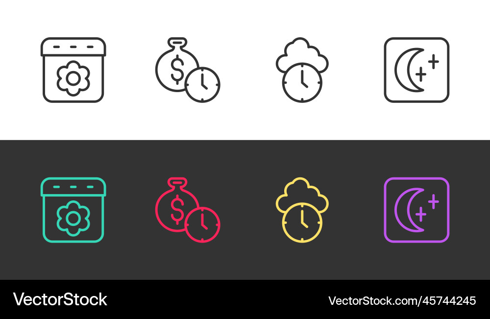 Set line calendar spring time is money clock Vector Image