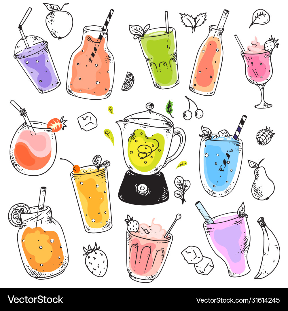 Smoothie Tassen natürliche rohe Frucht Cocktail Desserts Smoothie Tassen natürliche rohe Frucht Cocktail Desserts vektorbild