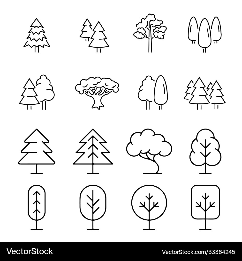 Tree icon set black and white color trees Tree icon set black and white color trees vector image