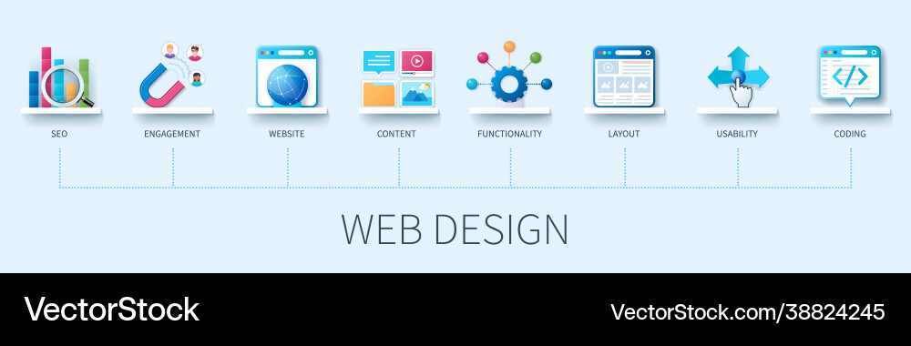 Web design banner with icons search engine Web design banner with icons search engine vector image