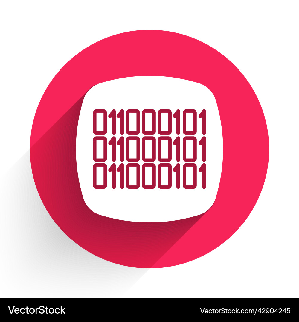 White binary code icon isolated with long shadow White binary code icon isolated with long shadow vector image