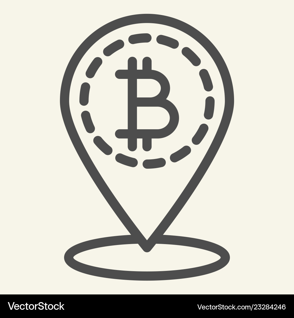 Bitcoin location line icon and map pin vector image