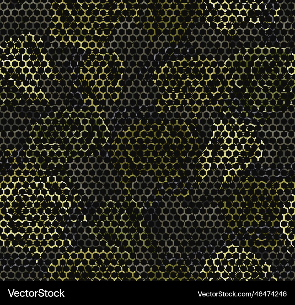 Camouflage khaki hexagonal pattern with roses Vector Image