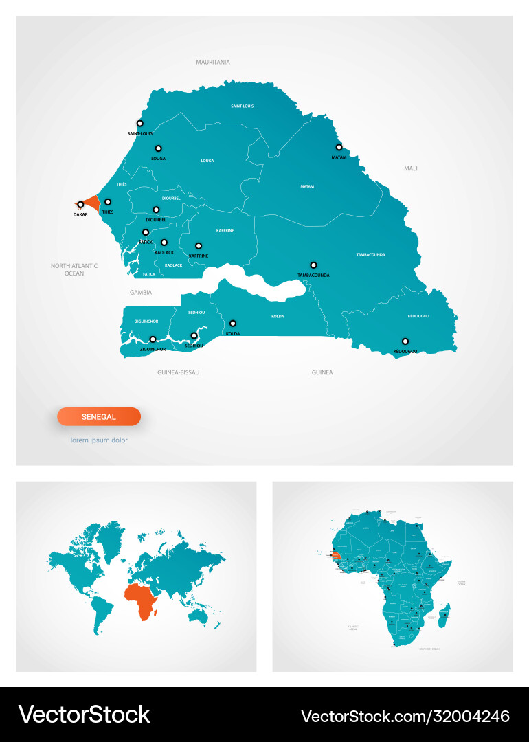 Editable template map senegal with marks vector image