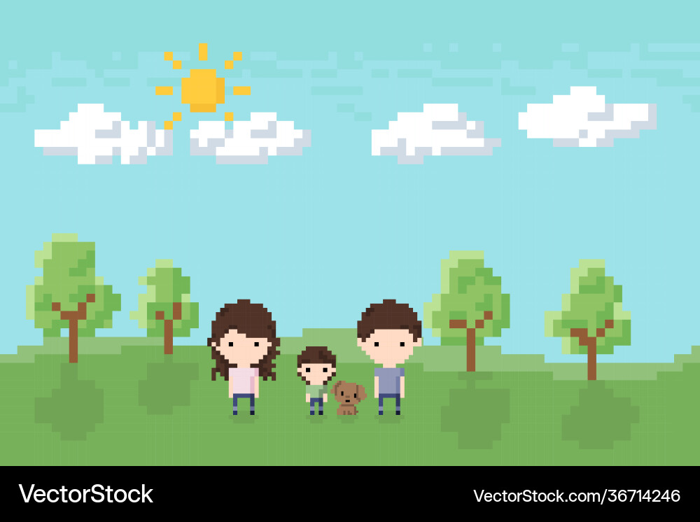 Family dad mom and son with a dog in park Family dad mom and son with a dog in park vector image