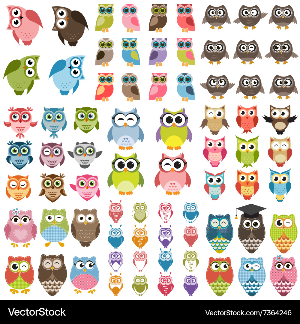 Funny owls set Royalty Free Vector Image - VectorStock
