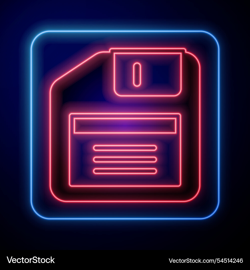 Glowing neon floppy disk for computer data Vector Image
