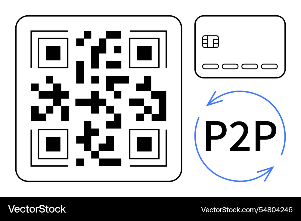 Qr code credit card and p2p arrows representing Qr code credit card and p2p arrows representing Vector Image