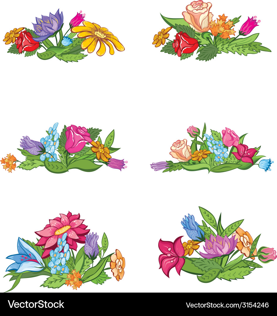 Set of flower vignettes vector image