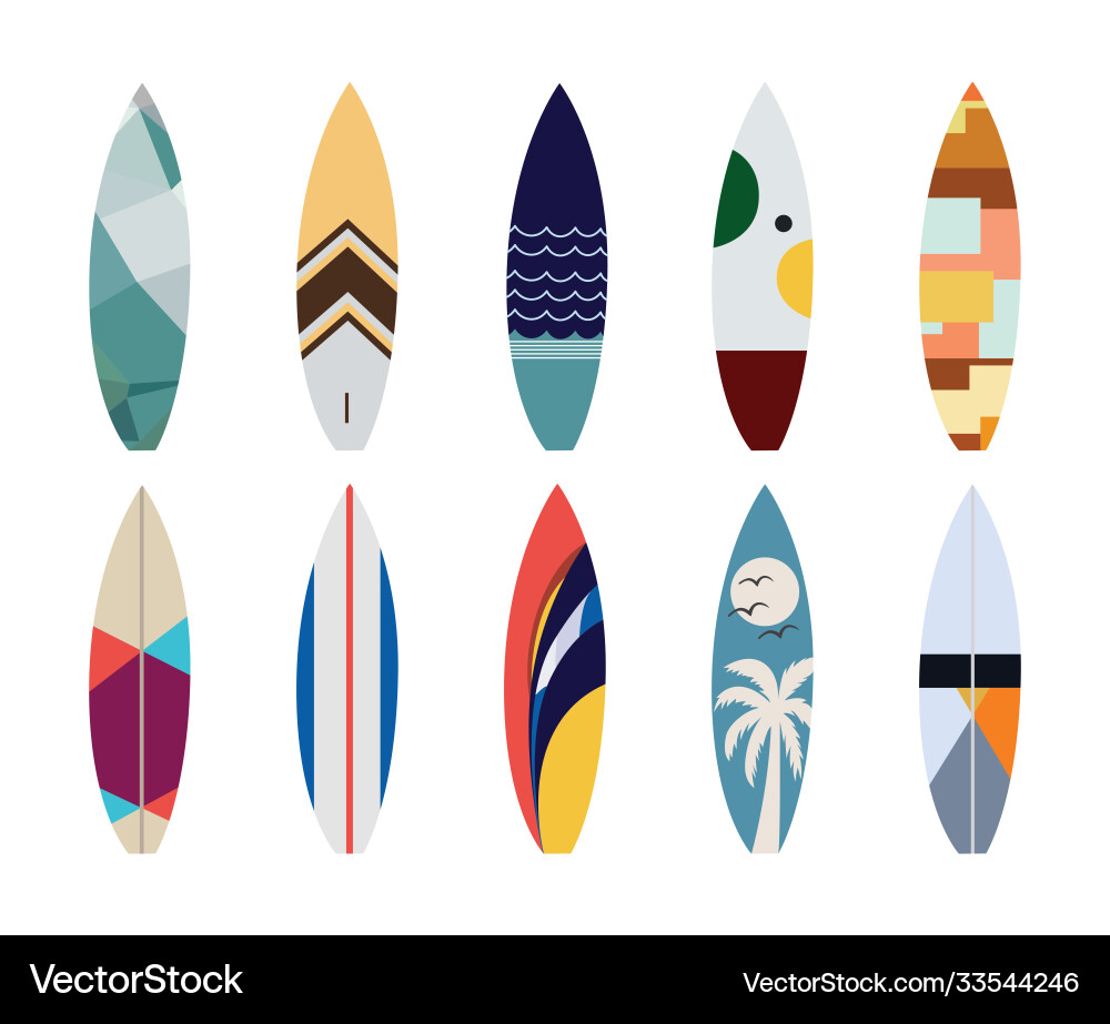 Set surfboard designs isolated Royalty Free Vector Image
