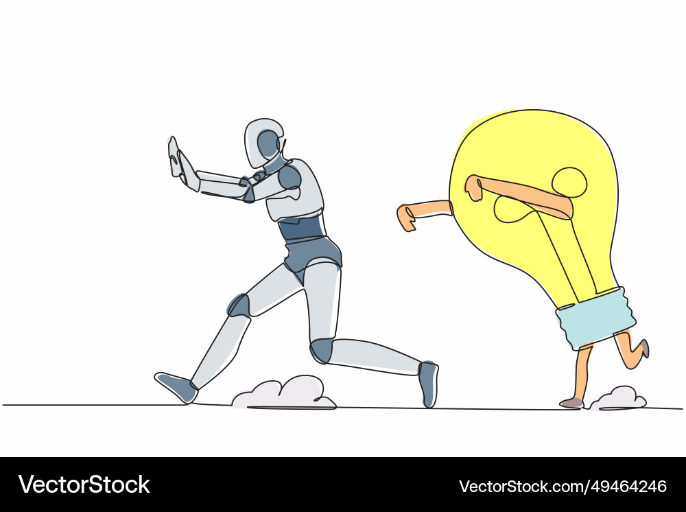Single continuous line drawing stressed robot vector image