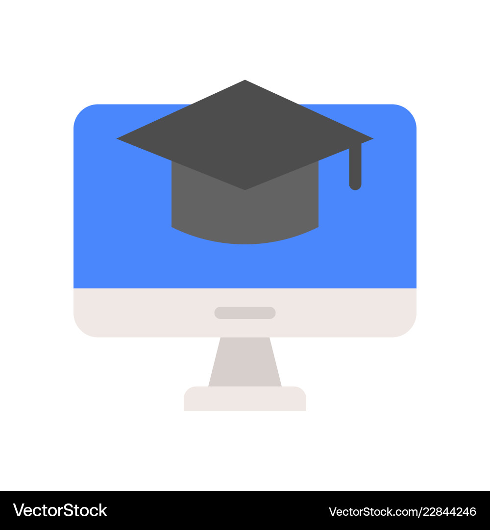 Square academic cap on computer screen e-learning Vector Image