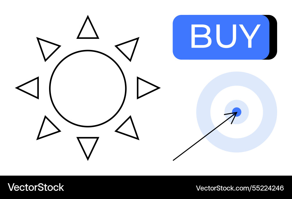 Sun symbol target with arrow and buy button Sun symbol target with arrow and buy button vector image