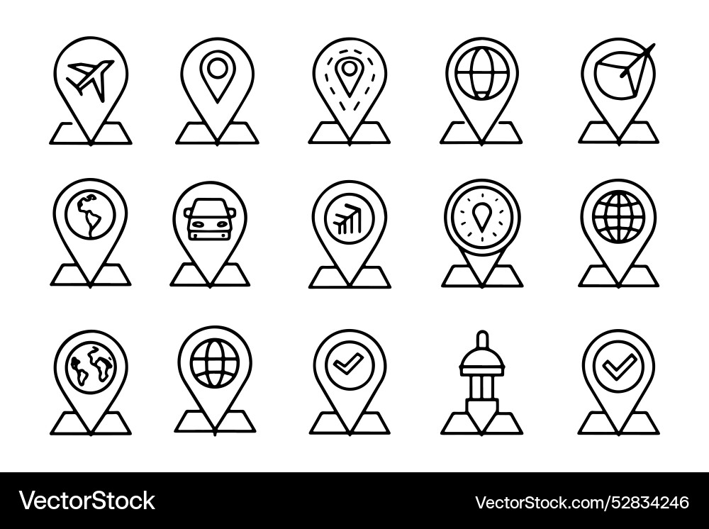 Travel route with map pin pointers related black Travel route with map pin pointers related black Vector Image