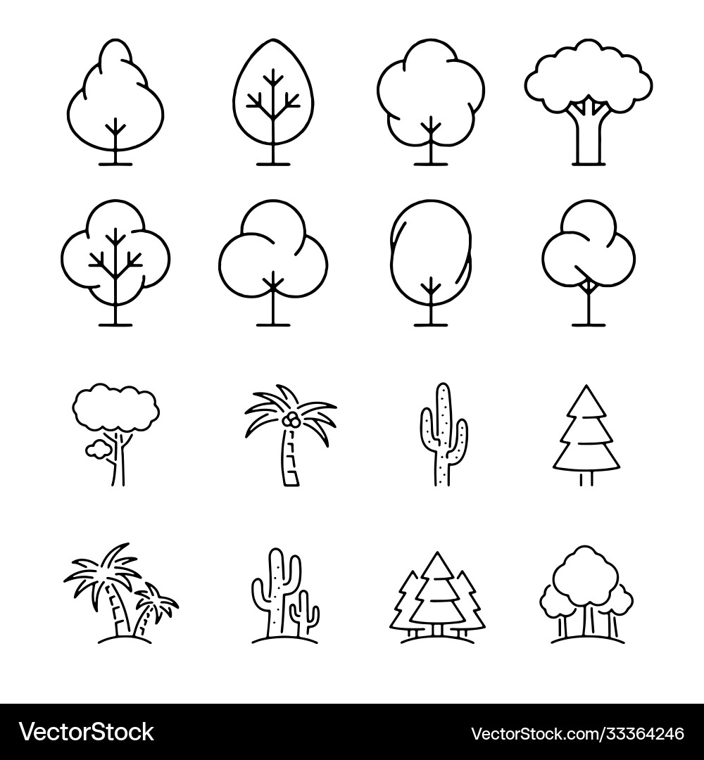 Tree icon set black and white color trees Tree icon set black and white color trees vector image