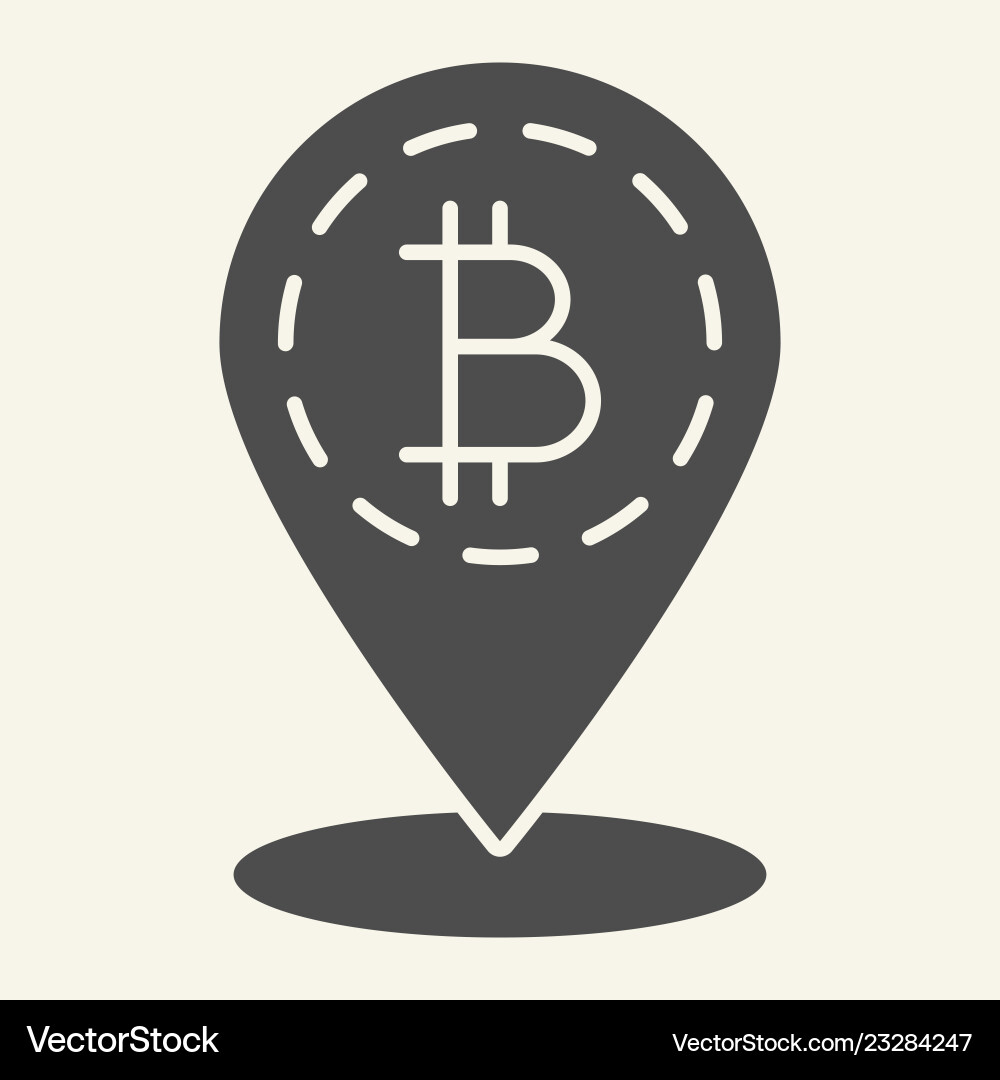 Bitcoin location solid icon and map pin vector image