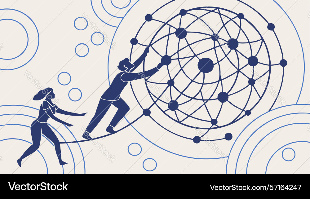 Building a complex network system collaboration vector image