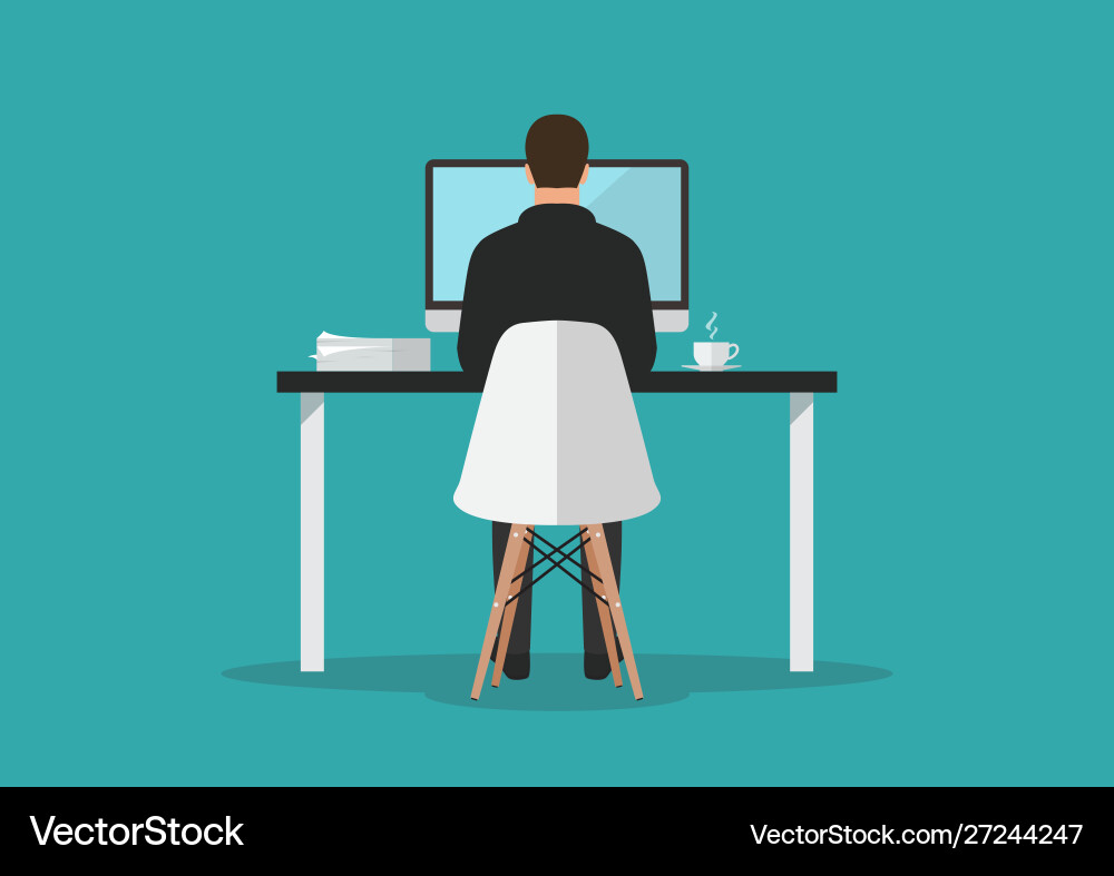 Businessman at Computer in Office Vector Image