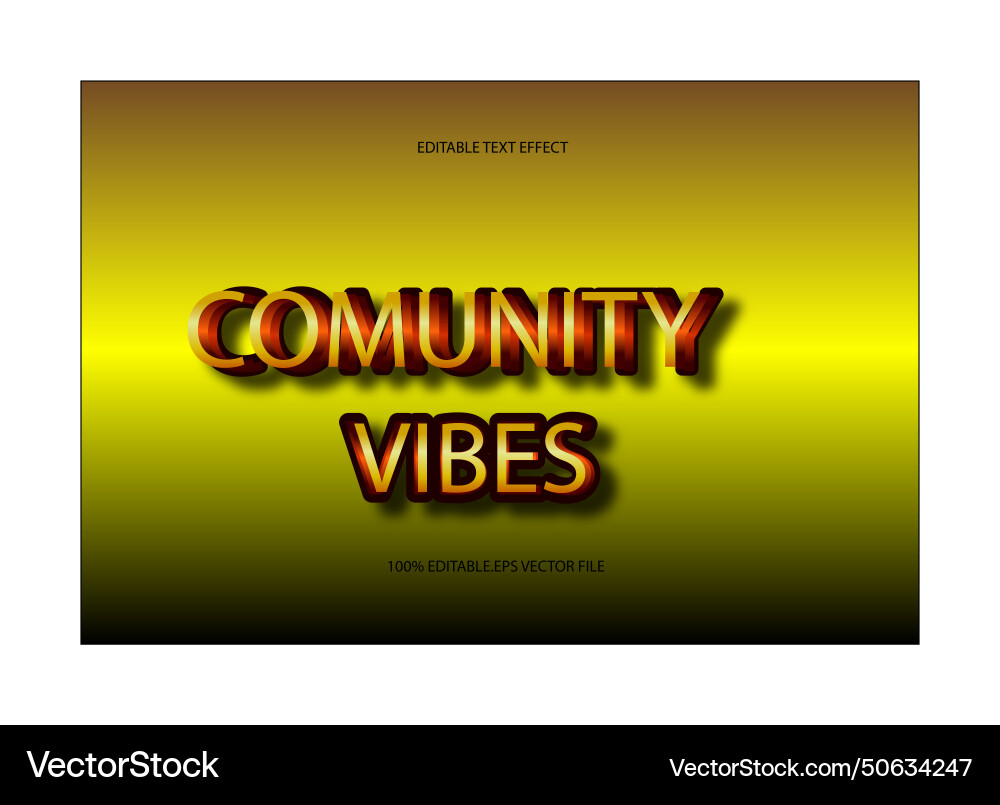 Community vibes editable text effect emboss Community vibes editable text effect emboss vector image