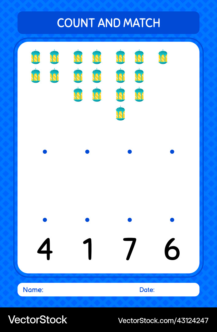 Count and match game with arabic lantern vector image