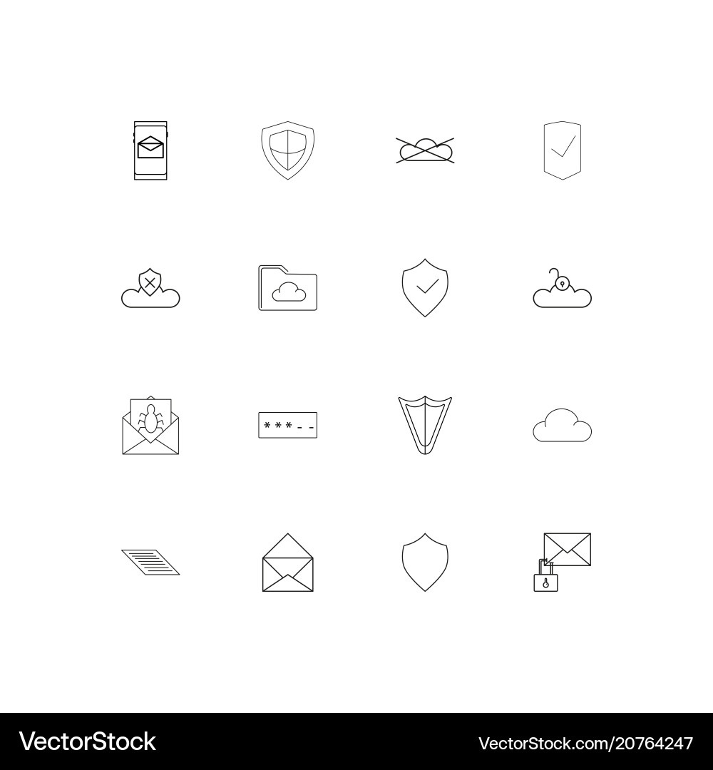 Cyber security linear thin icons set outlined Vector Image