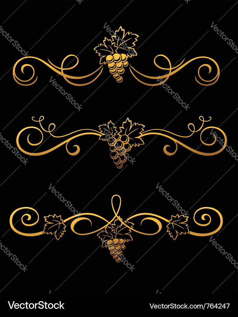 Golden Grape Border Set vector image
