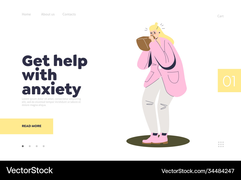 Help with anxiety landing page cartoon woman Help with anxiety landing page cartoon woman vector image