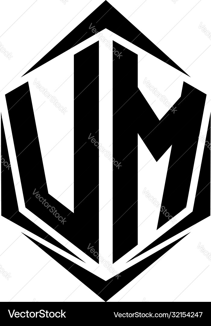 Initial vm logo design with shield style vector image