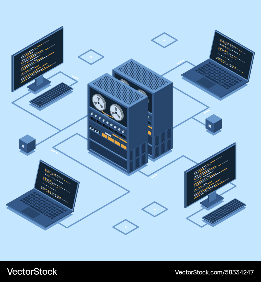 Isometric Server Network Connection Vector Image