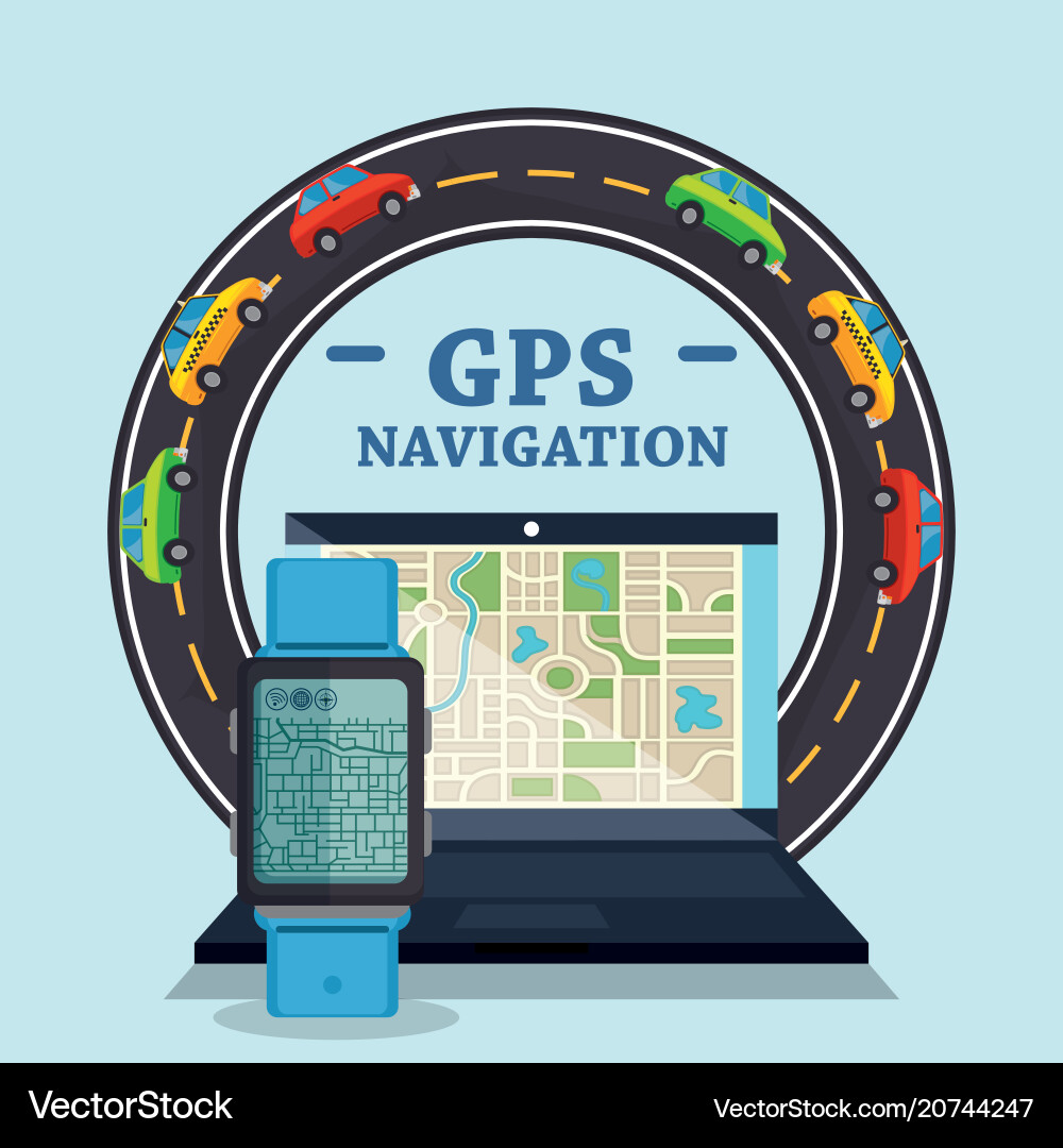 Laptop with gps navigation software Laptop with gps navigation software Vector Image