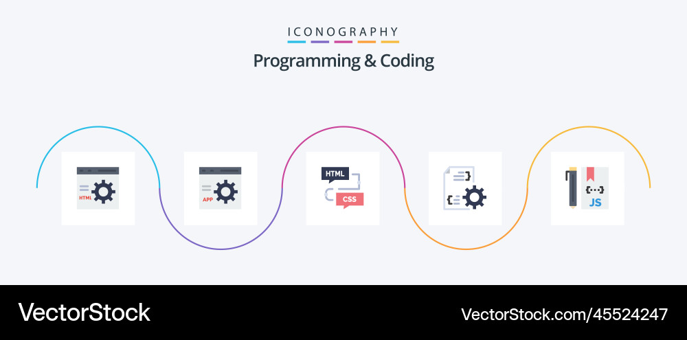 Programming and coding flat 5 icon pack including Vector Image