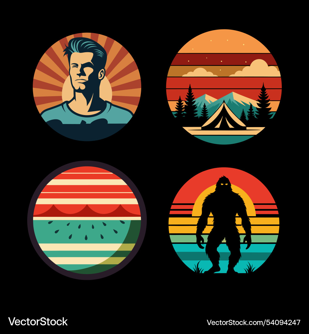 Retro-style icon set different scene Vector Image