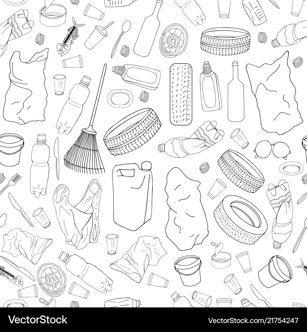 Seamless pattern with different kinds of garbage Vector Image