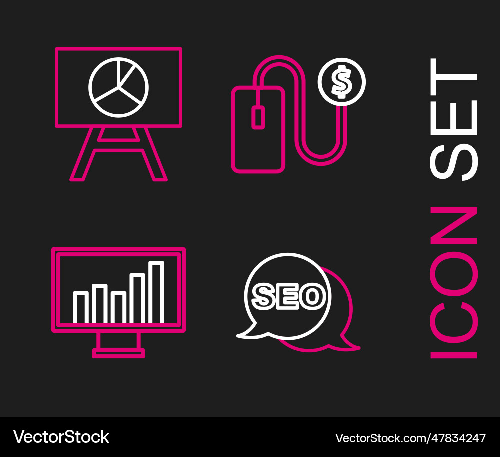 Set line seo optimization monitor with graph Set line seo optimization monitor with graph vector image